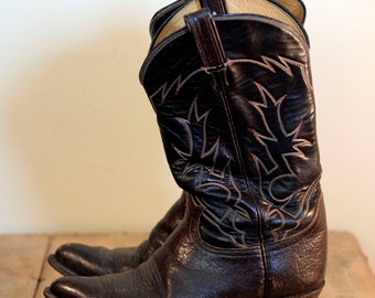 vintage tony lama brown leather cowboy boots mens size 9D