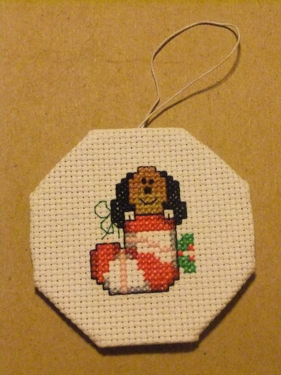 Items similar to Cross Stitch Ornament - Dog in Stocking ...