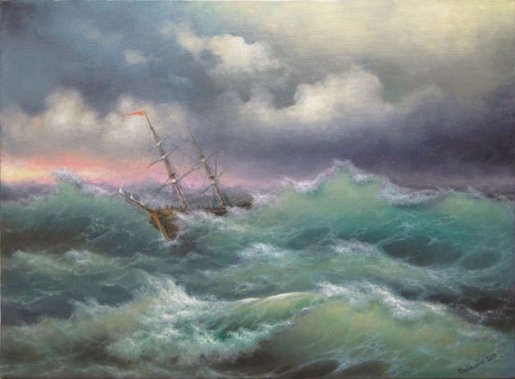 333 Ship in the Stormy Ocean 8x10 original