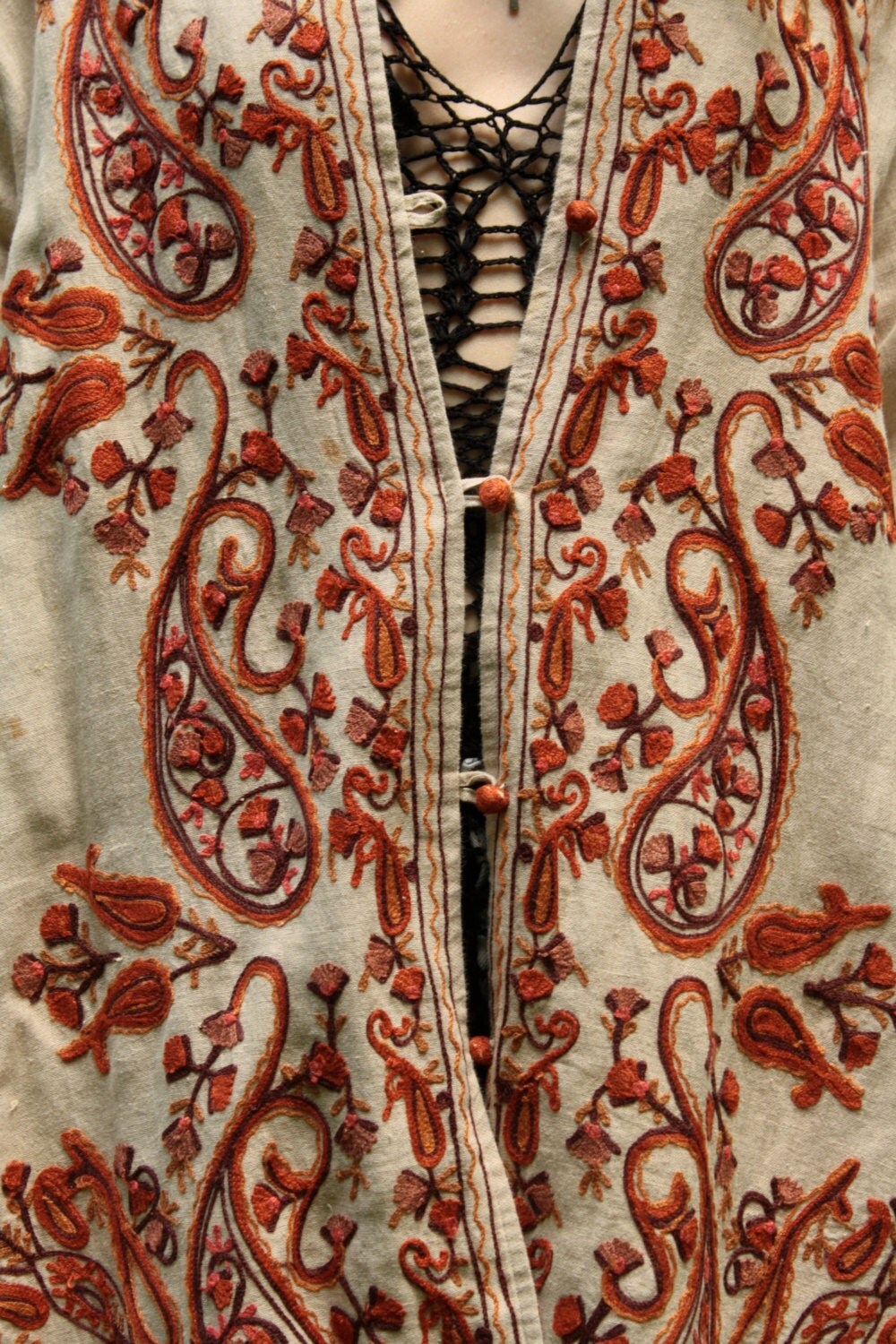 AMAZING Embroidered Bohemian Indian Long Tan Jacket Tribal
