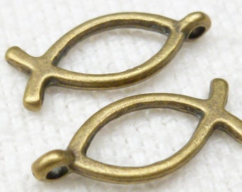 Antique Bronze Ichthys, Fish charms - Christian Symbol (8) - A10