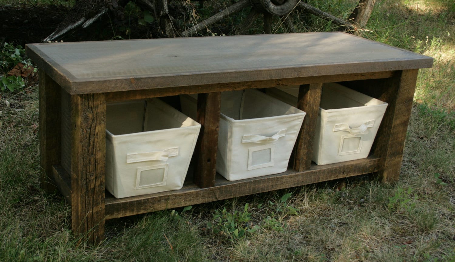 reclaimed rustic three cubby entry bench by echopeakdesign