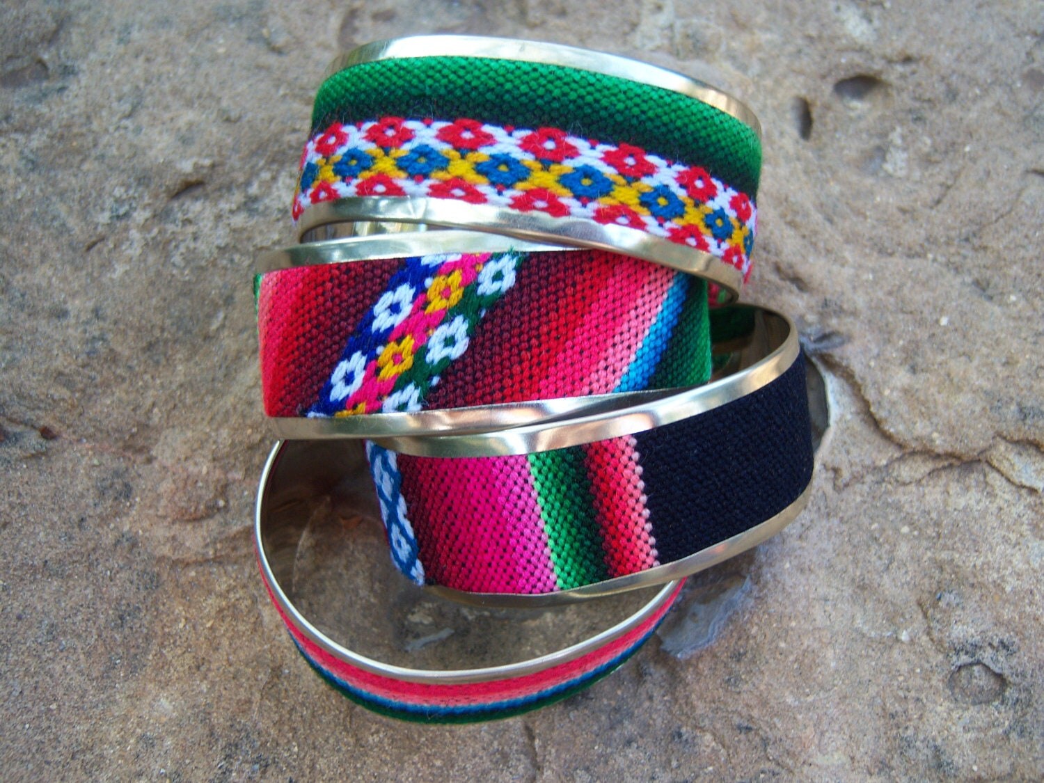 4 Peruvian Colorful Cuff Bracelets