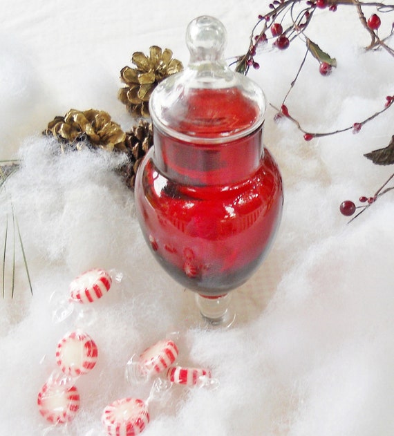 Christmas Red and Clear Glass Candy Dish Vintage Candy Jar