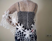 Ivory Warm Mohair Shawl-Crochet Wrap Shawl - Shiny Ivory, Ecru, White Warm Sea Shell Wedding, Bridal Capelet, Cowl - Gift for Her