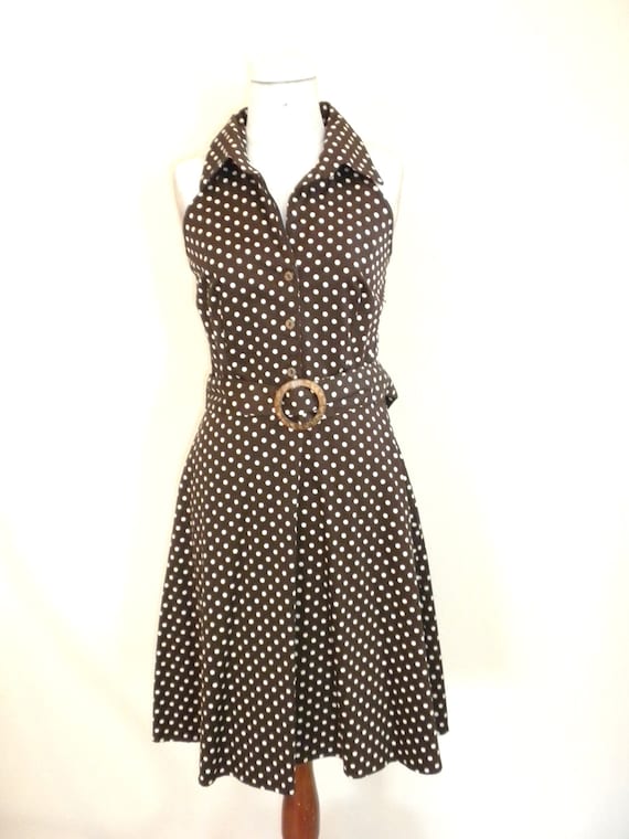Vintage Brown and White Polka Dot Dress Size 6 by oldandnew8