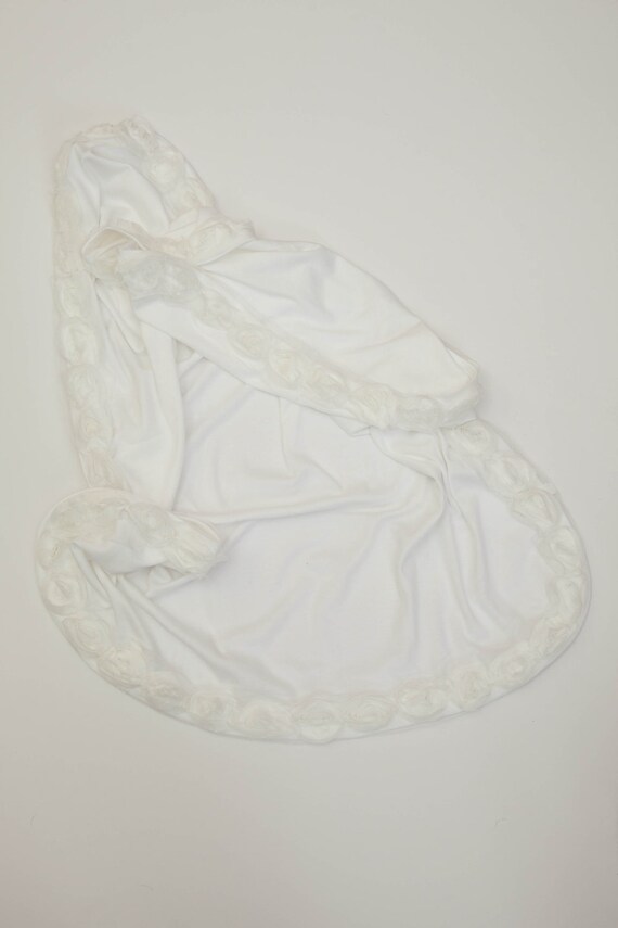 Baby Blanket White Receiving Blanket with Off White Shabby Chiffon Flowers