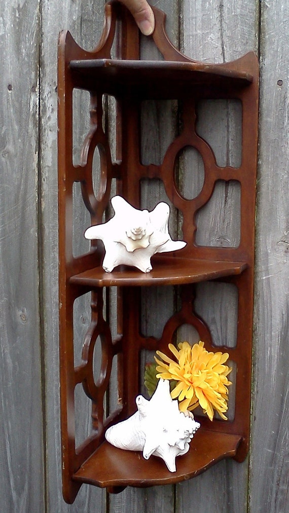Vintage Corner Shelf Ornate Wood by WeeLambieVintage on Etsy