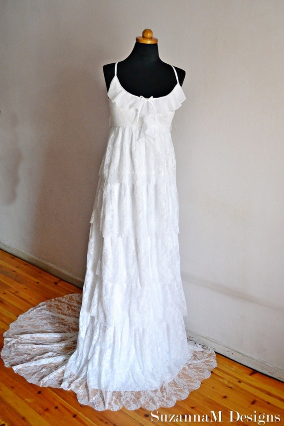 White Lace Bohemian Wedding Dress Empire West Bohemian Gown