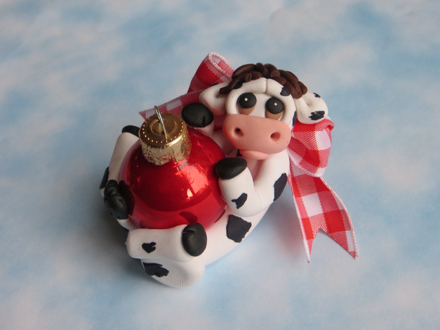 cow christmas ornament polymer clay figurine cow christmas ornament polymer clay figurine