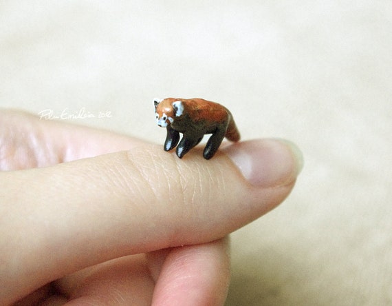 Miniature Red Panda polymer clay sculpture by EmiliasCreations