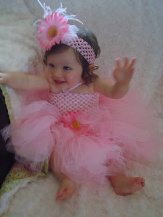 Items similar to Sweet Baby Pink Tulle Tutu Dress with Flowers and