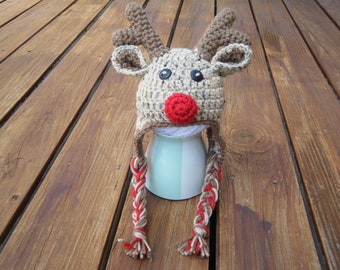 Red Nosed Reindeer hat- Made to Order- Any Size