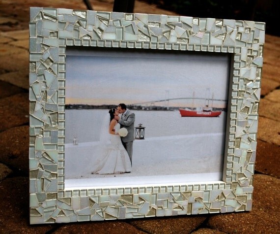 Mosaic Picture Frame White on White by GreenStreetMosaics on Etsy