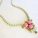 Vintage 1950s Hand Painted One Of A Kind Mint Green and Pink Rhinestone Necklace