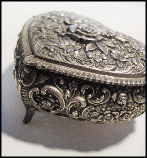 Vintage Large Victorian Silvered Jewelry Box