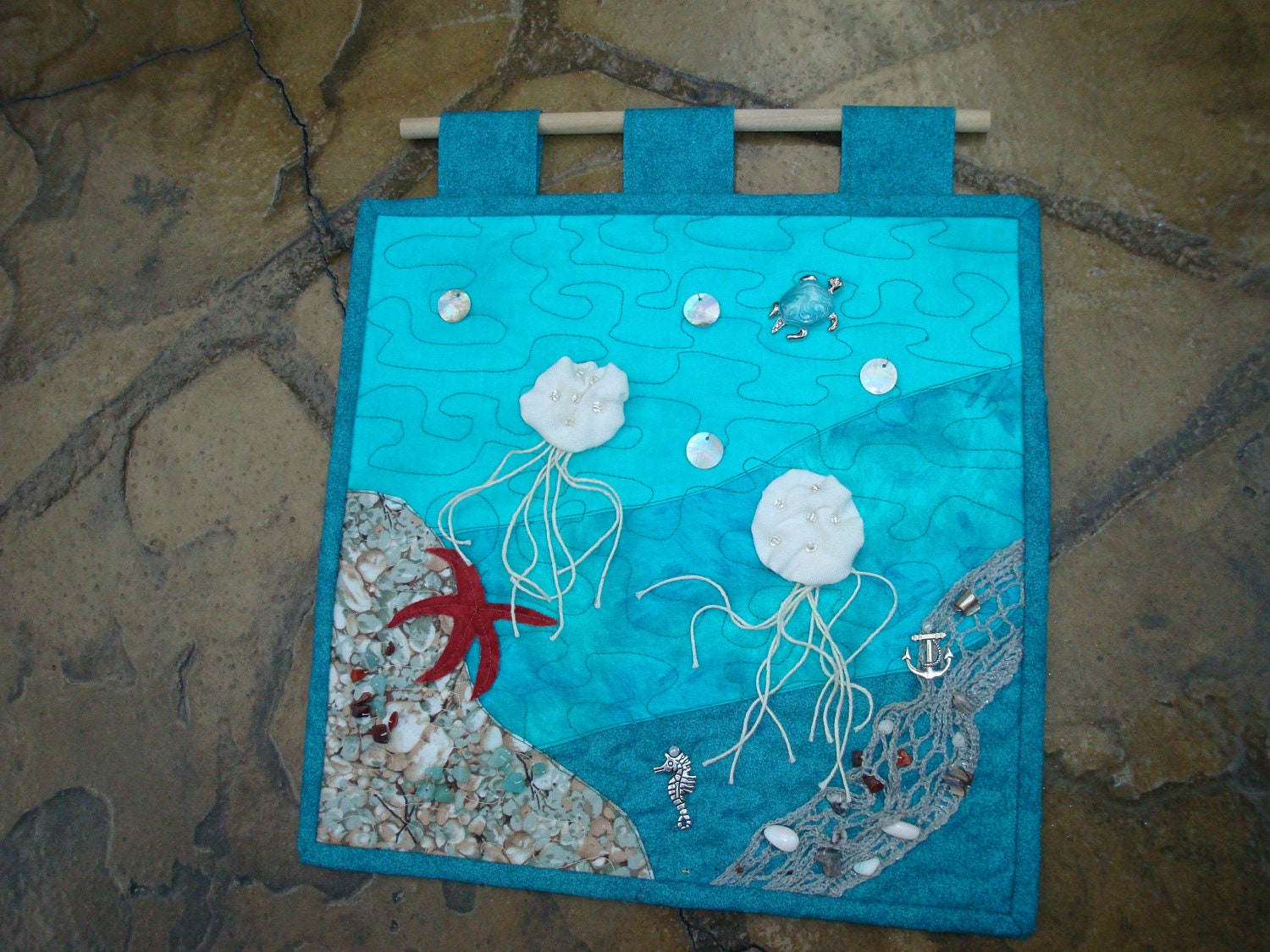 Mini Quilt Jellyfish Wall Hanging Textile Art Fabric Art