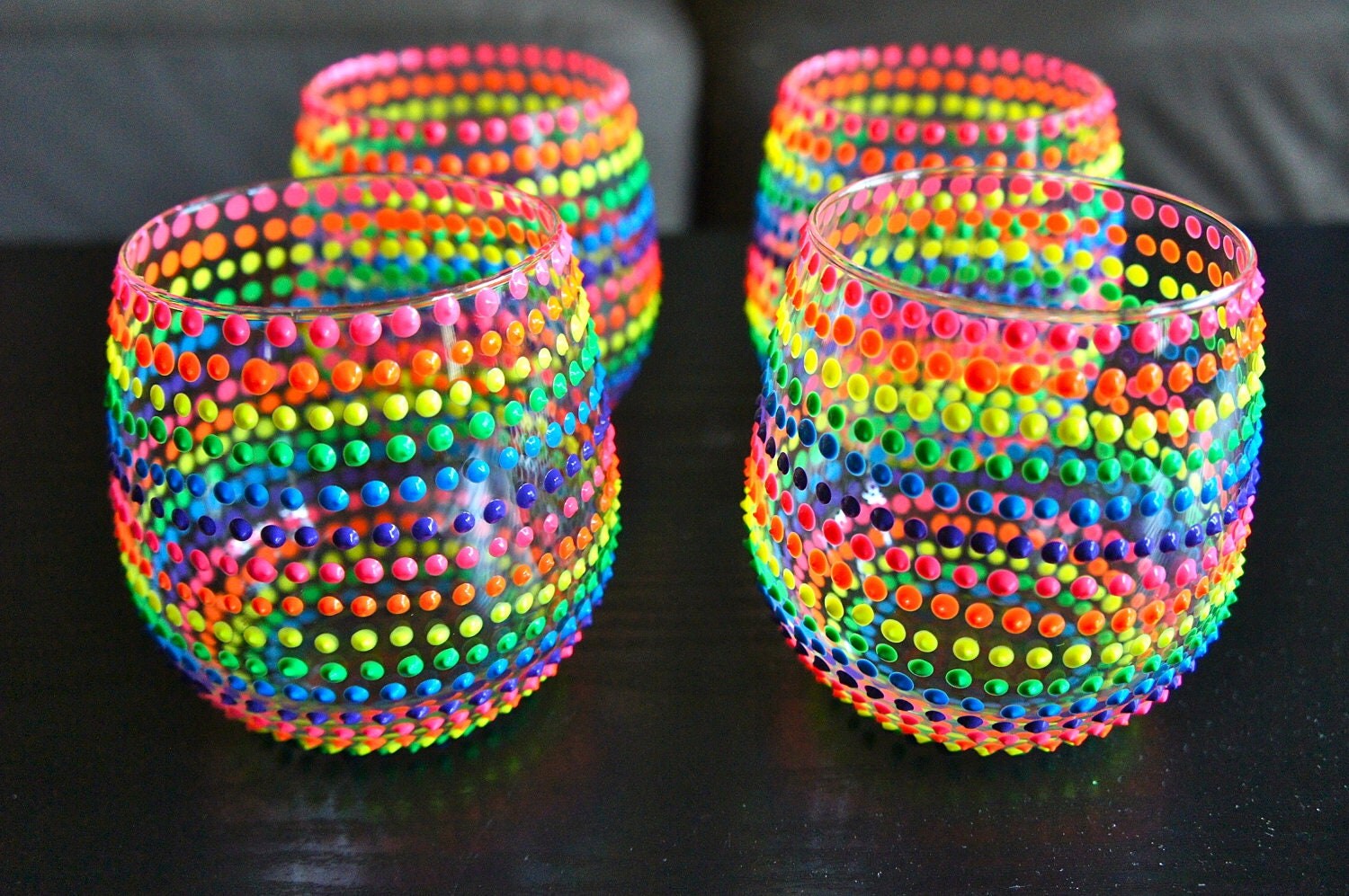 Rainbow dot stemless wine glasses SET OF 4 by lipglossgirl567