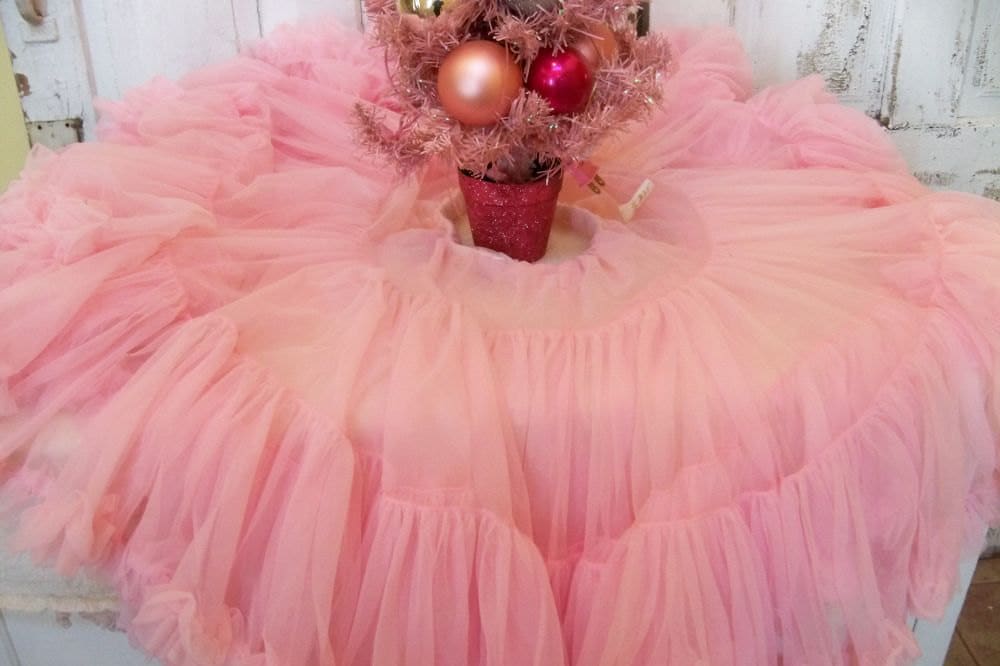 Vintage pink petticoat Christmas tree skirt shabby chic