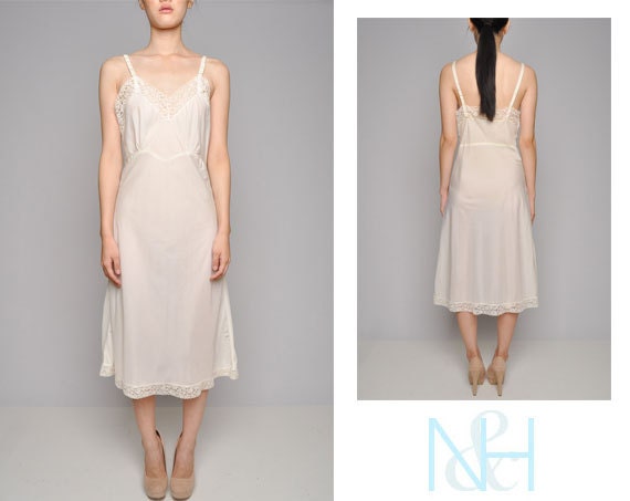 Vintage 50s Cream Slip Dress with Lace Trim by NewmanHall on Etsy
