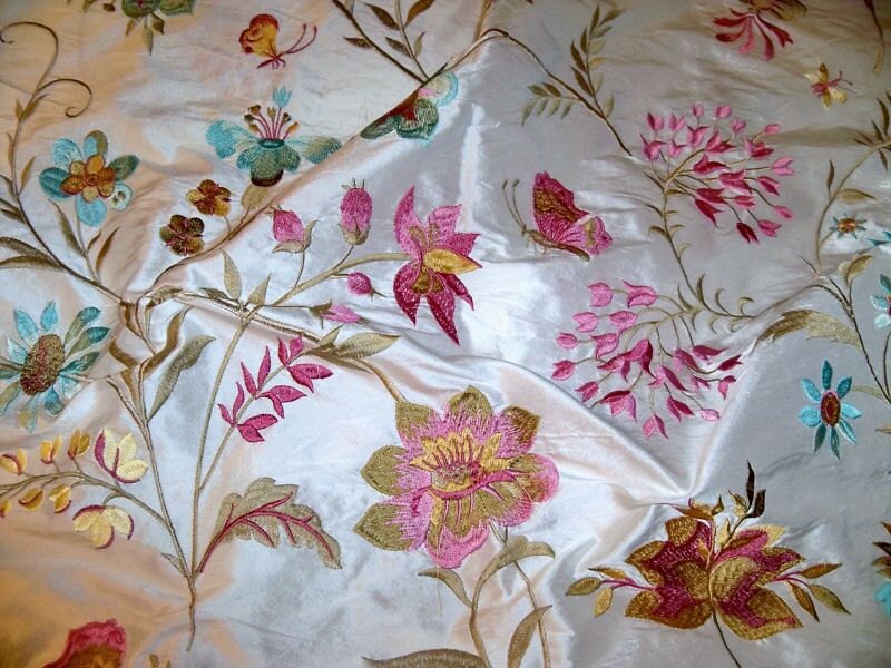 LEE JOFA GUINEVERE Embroidered Silk Fabric 10 yards White Pink