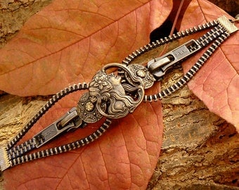 Steampunk Maiden Button Bracelet - Zipper Cuff - Steampunk Jewelry