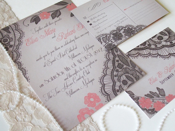Elegant wedding invitations with lace