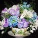Teacup Flower Arrangement, Lavender Crocus & White Freesia, Silk Flowers, Spring Floral Arrangement Artificial Flowers,
