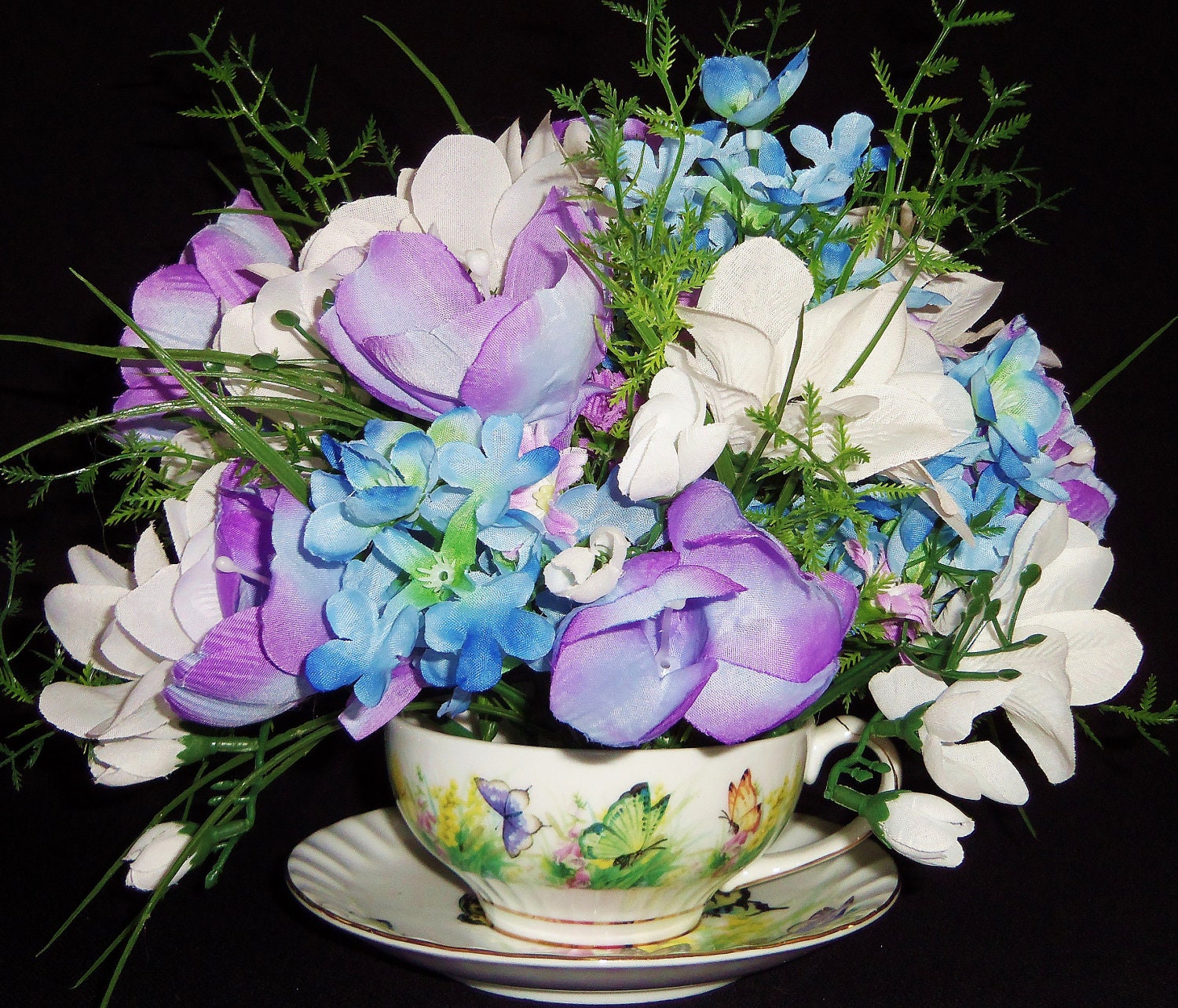 Teacup Flower Arrangement Lavender Crocus & by BeautyEverlasting