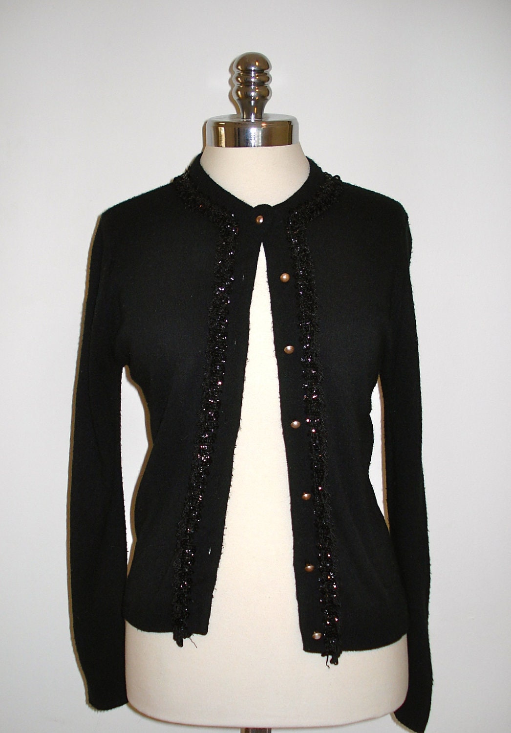 Women's Vintage Black Cardigan Sweater with Sequins
