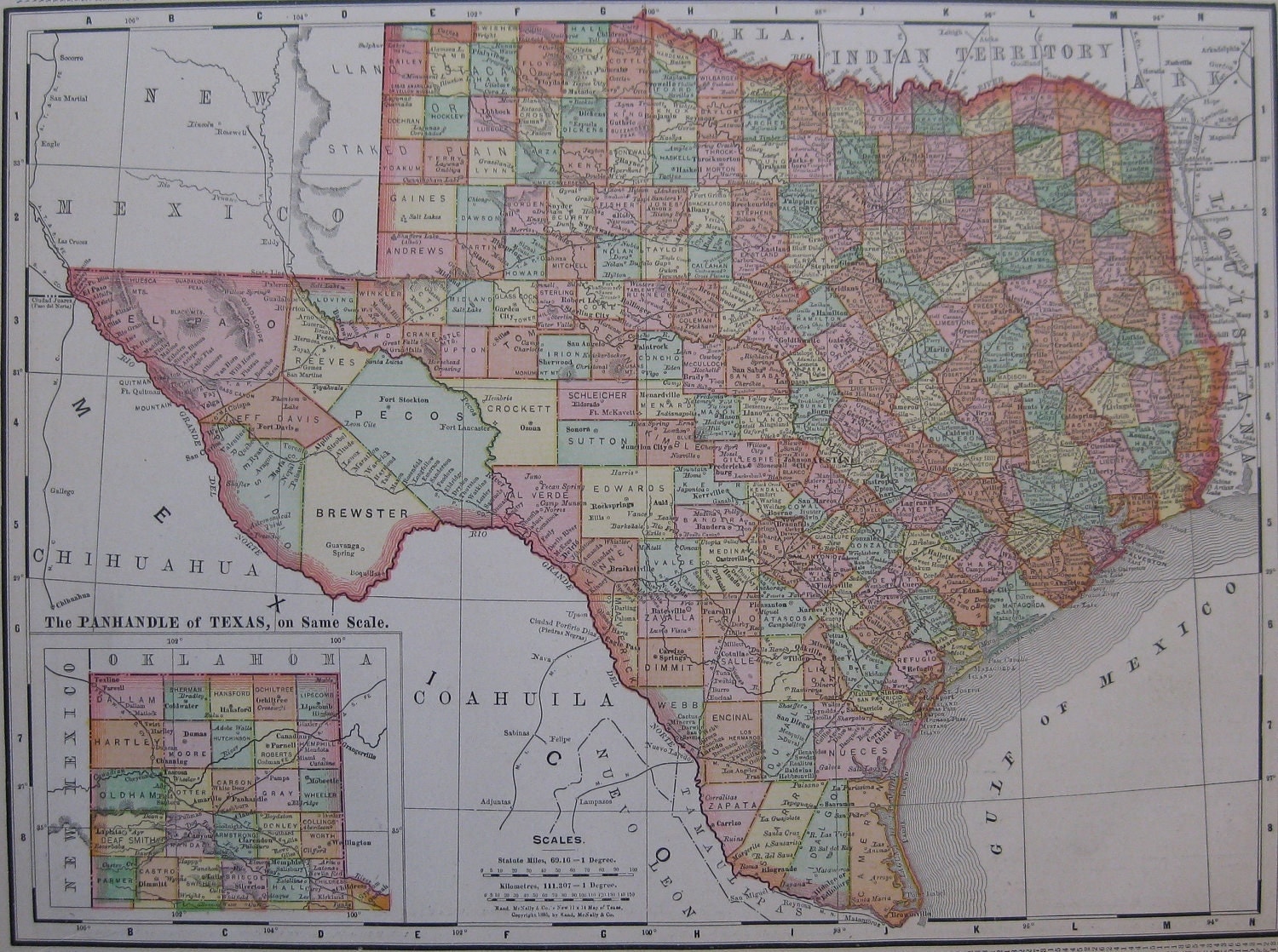 Antique MAP of TEXAS Map 1899 Vintage 1800's Atlas Map