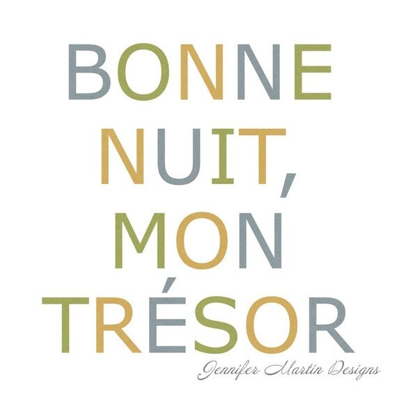 French Nursery Art Print Bonne nuit mon by JenniferMartinDesign