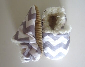 Chevron Grey Baby Shoes Soft and Fluffy