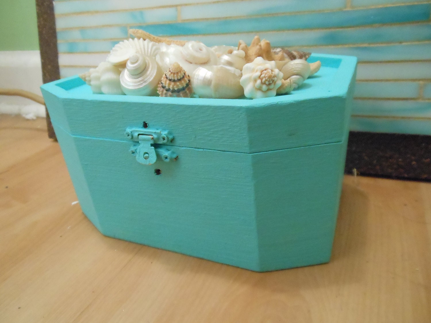 Beach Decor Seashell Jewelry Box Shell Box Turquoise