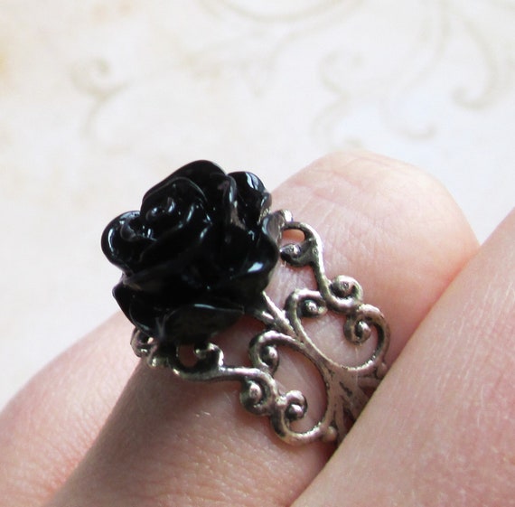 Items similar to Gothic Black Rose Ring vintage steampunk lolita