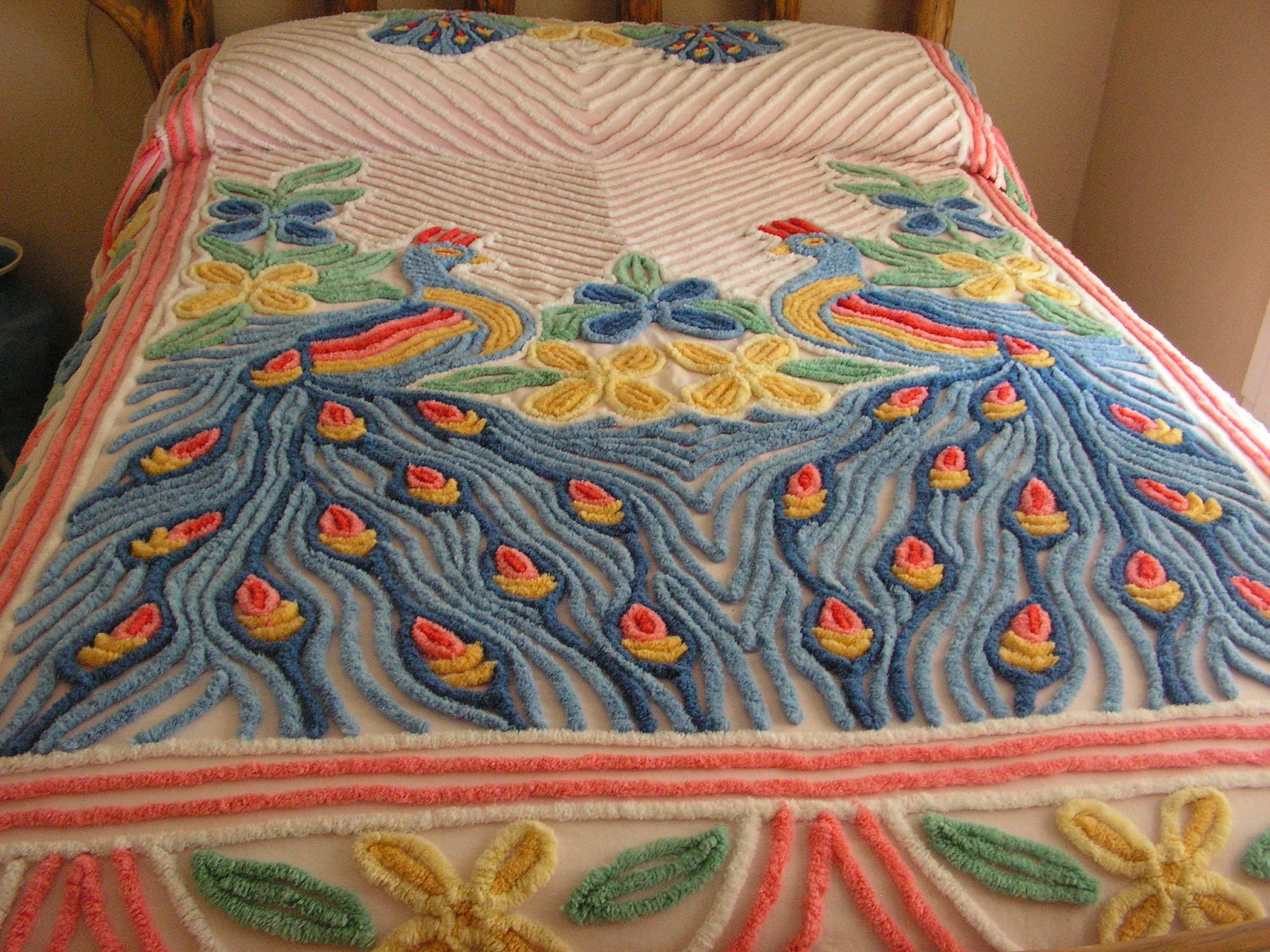 Vintage Chenille Peacock Bedspread by buffalogalsgallery on Etsy