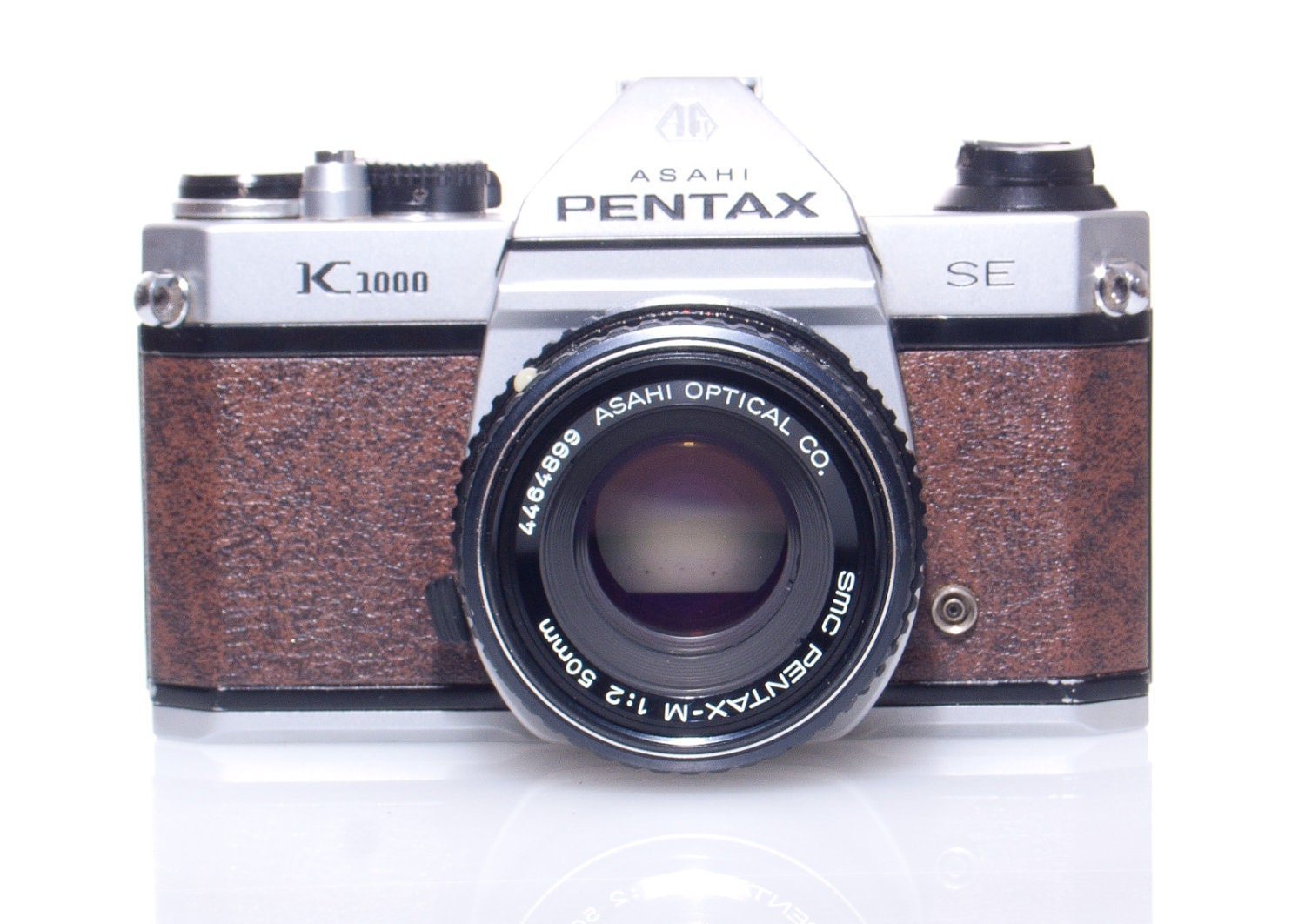 Brown Leather Pentax K1000 SE Vintage 35mm SLR Camera w 50mm
