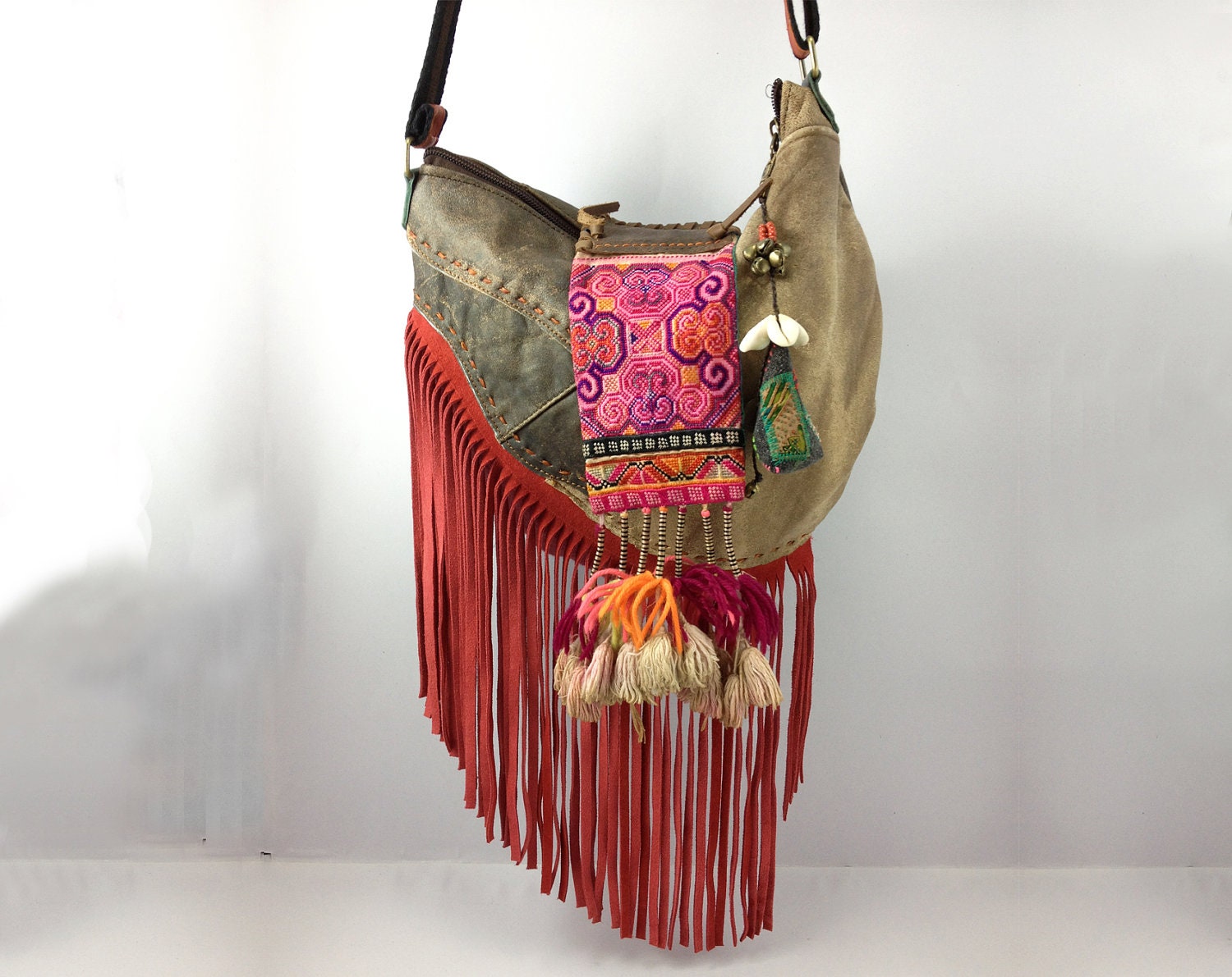 Leather Hippie fringe Bag / purse / Cross-Body Bag / Tribal