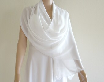White Long Scarf. White Wrap Scarf. Soft Chiffon Scarf. White Chiffon Shawl.