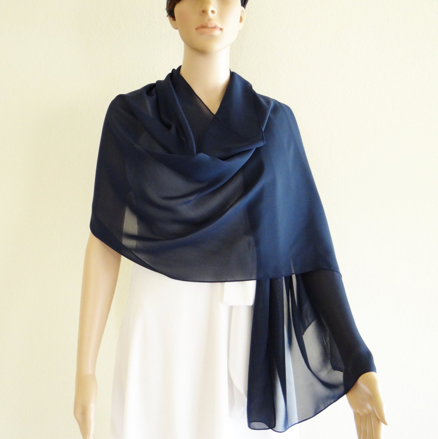 Navy Blue Shawl. Navy Blue Wrap Scarf. Long Chiffon scarf.