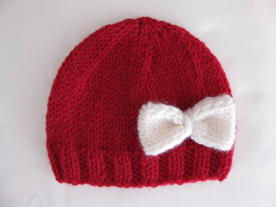 Pattern knit preemie newborn hat bow baby beanie 8ply DK