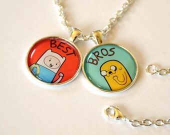 Adventure Time Finn and Jake / Fionna and Cake Friendship Necklace w/ two chains for best friends best bros and best chums