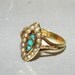 15K Gold Georgian Ring, Navette, Victorian Ring, Hallmarked 1864, Persian Turquoise & Seed Pearl, Civil War Era