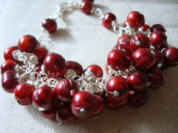 Freshwater Pearl Bracelet Red by NickyeCole on Etsy