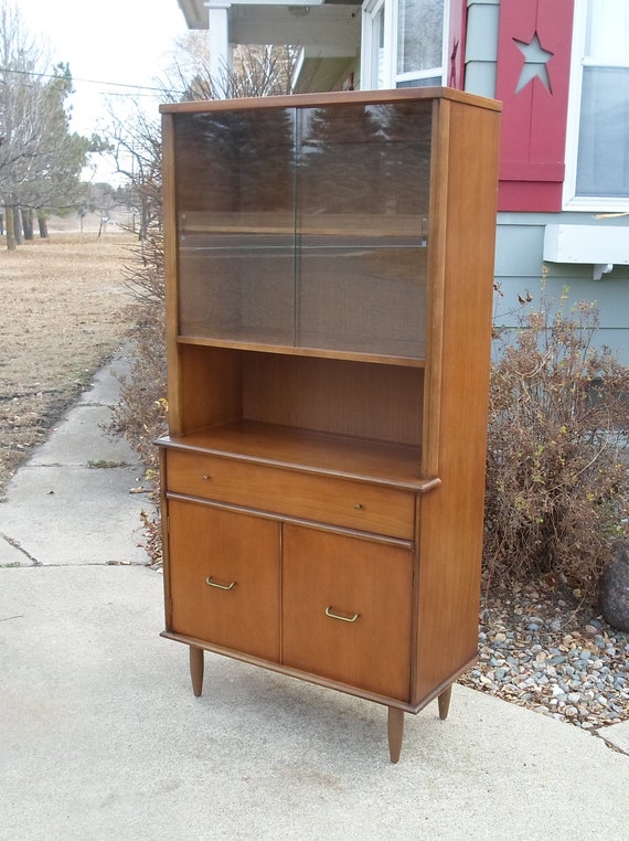 Vintage Mid Century Modern China Hutch Danish Modern Dark