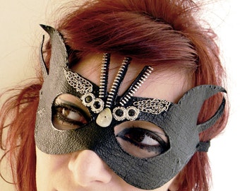 Cuir masque steampunk victorien gothique cuir bijoux lunettes dominatrice dita von teese budoir accessoires masque diable corne masque gothique