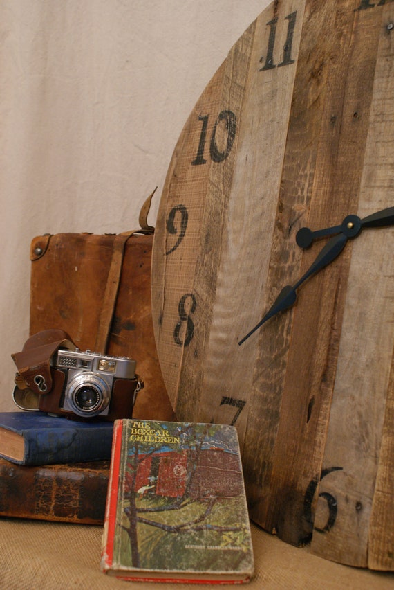 Large round reclaimed wood clock