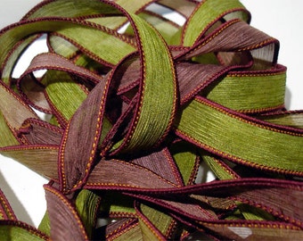 Jungle Vines 42 inch silk ribbon//Hand Dyed silk wrist wrap bracelet ribbons// Silk wrist wrap ribbons//By Color Kissed Silk