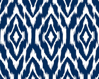 Ikat Print Fabric by the Yard - Navy and White