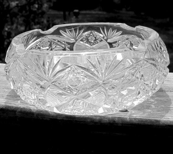 ABP Brilliant Hand Cut Etched Lead Crystal Ashtray Star of
